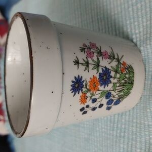 Planter, Vintage Speckled Floral Stoneware . Made In Japan